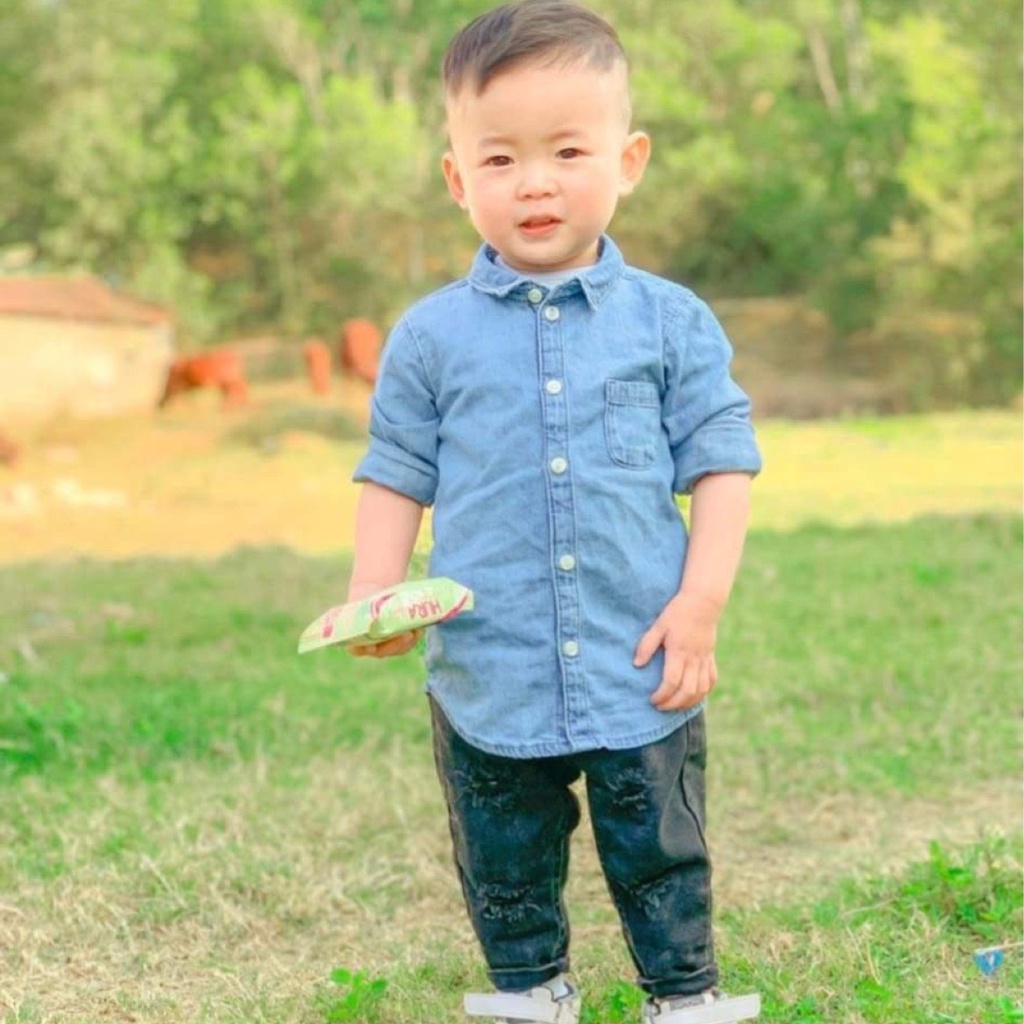 Áo sơ mi jean bò HM cho bé trai 8-18kg - Lagim House