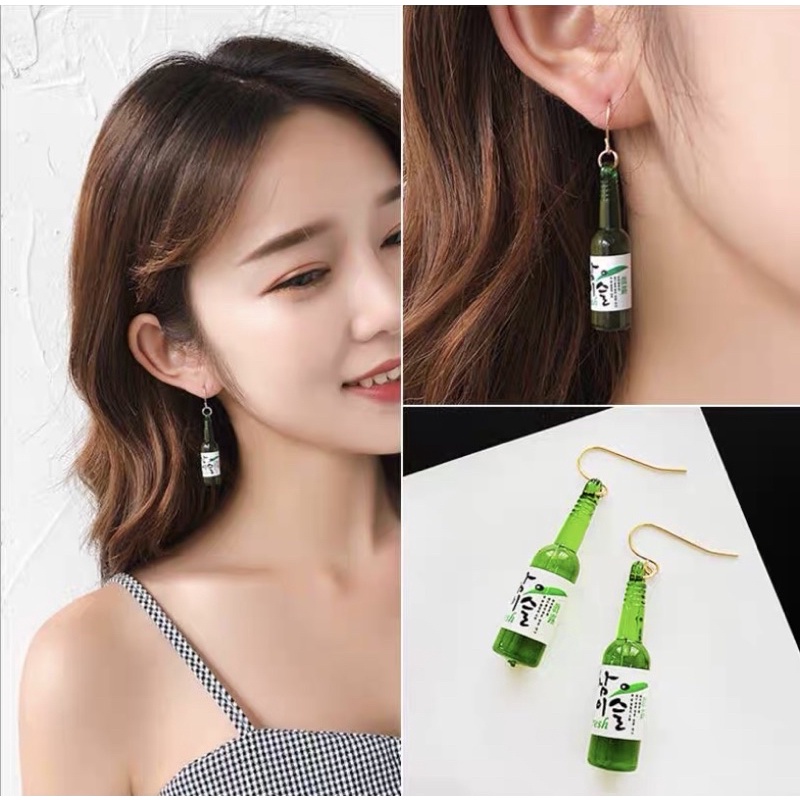 Khuyên tai hình chai Soju và Cass phong cách Hàn Quốc đáng yêu tinystore94