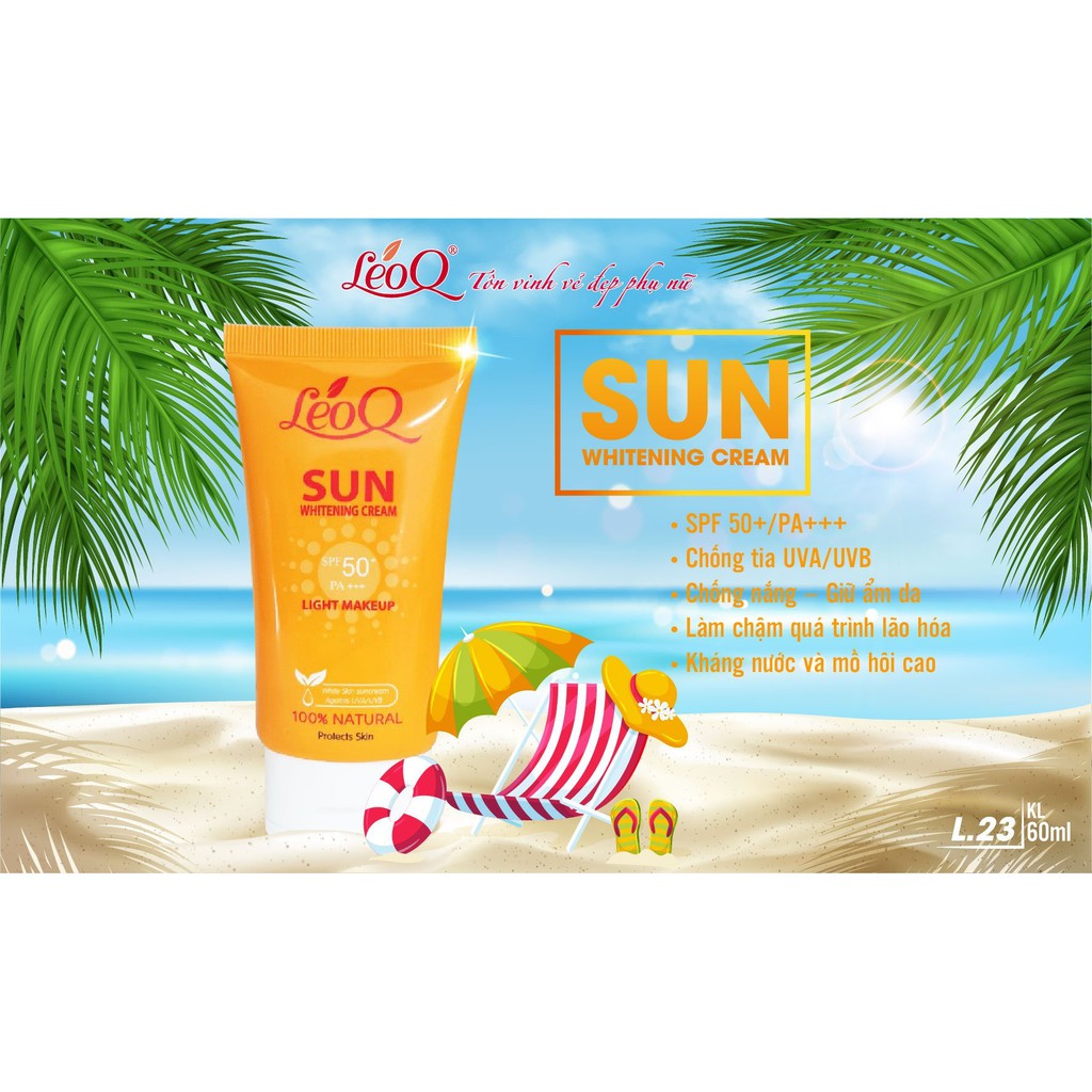 Kem CHỐNG NẮNG LeoQ 60ml 195K nâng tone trắng da mặt và body toàn thân SPF50+ PA+++