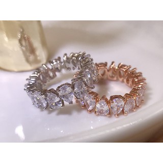 Nhẫn kim loại đính kim cương kiểu giọt nước Swarovski giả đẹp mắt