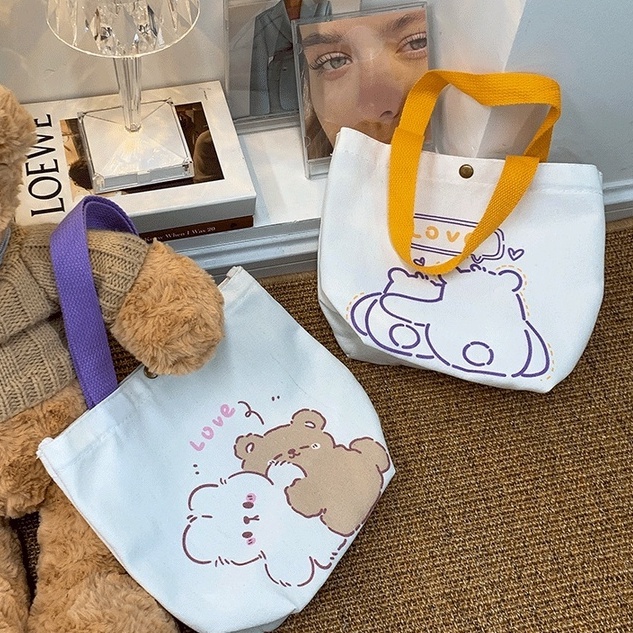 Túi vải Cỡ Lớn Họa Tiết Hoạt Hình Dễ Thương Phong Cách Hàn Quốc