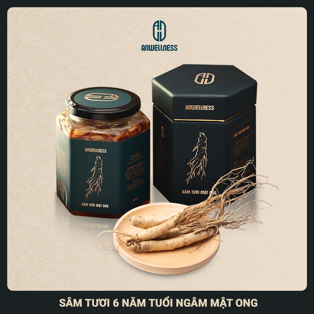 Sâm tươi ngâm mật ong Anwellness lọ 500ml, sâm tươi đạt chuẩn 6 năm tuổi được ngâm với công thức đặc biệt