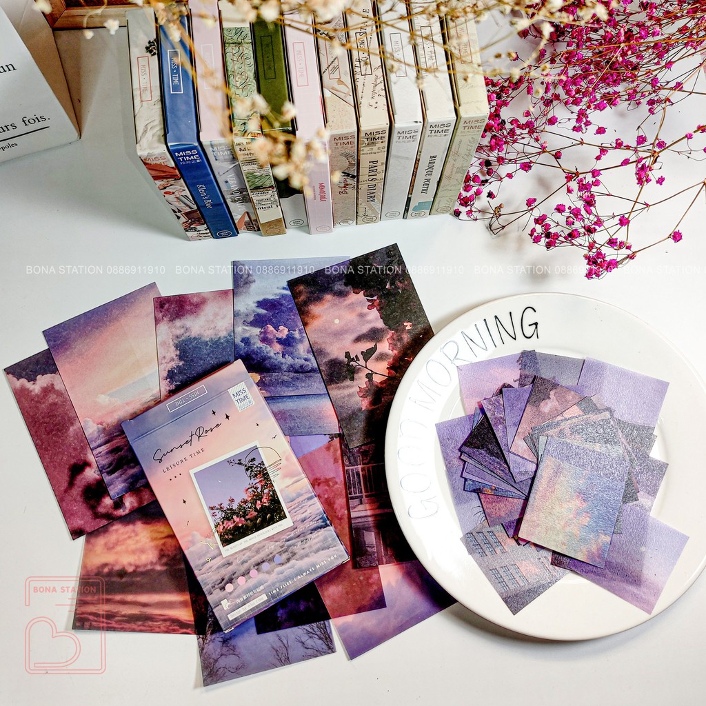 Hộp 55 sticker và giấy nền Nhật ký Paris style Vintage trang trí bullet journal | BSB159