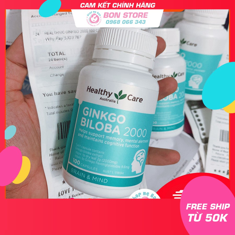 [CHÍNH HÃNG] Bổ Não Ginkgo Biloba 2000 Healthy Care 100 viên - Xuất xứ Úc