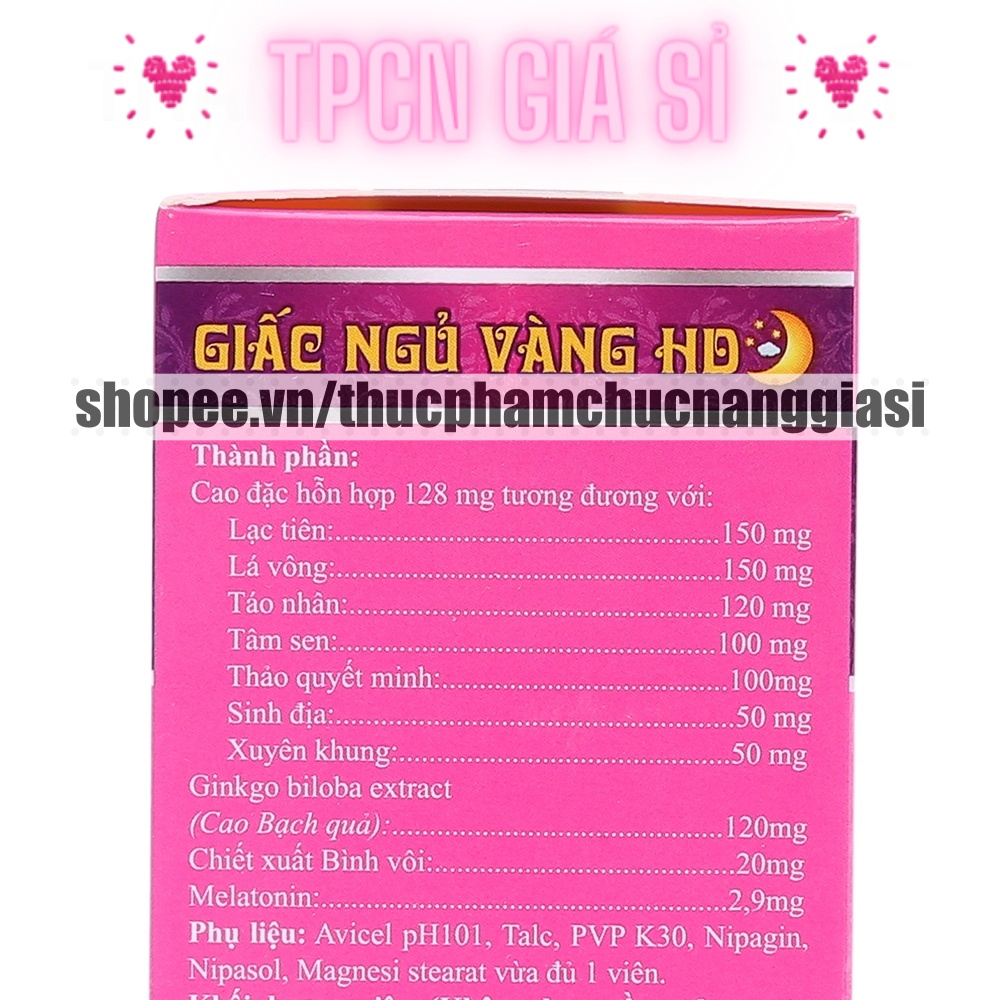 Viên uống ngủ ngon Giấc Ngủ Vàng giảm mất ngủ, hỗ trợ thần kinh, giúp ngủ sâu giấc, an thần - Hộp 30 viên