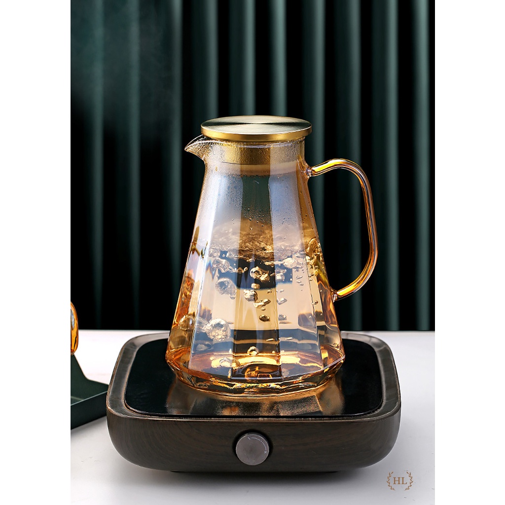 Bình cốc thuỷ tinh phong cách NORDIC THÁP HỔ PHÁCH | SET BÌNH LY THỦY TINH CHỊU NHIỆT BOROSILICATE VÀNG