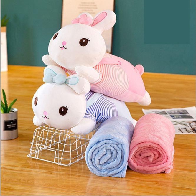 Bộ Chăn Gối Văn Phòng 3in1 Hizun Tiện Lợi Hình Thỏ Nơ