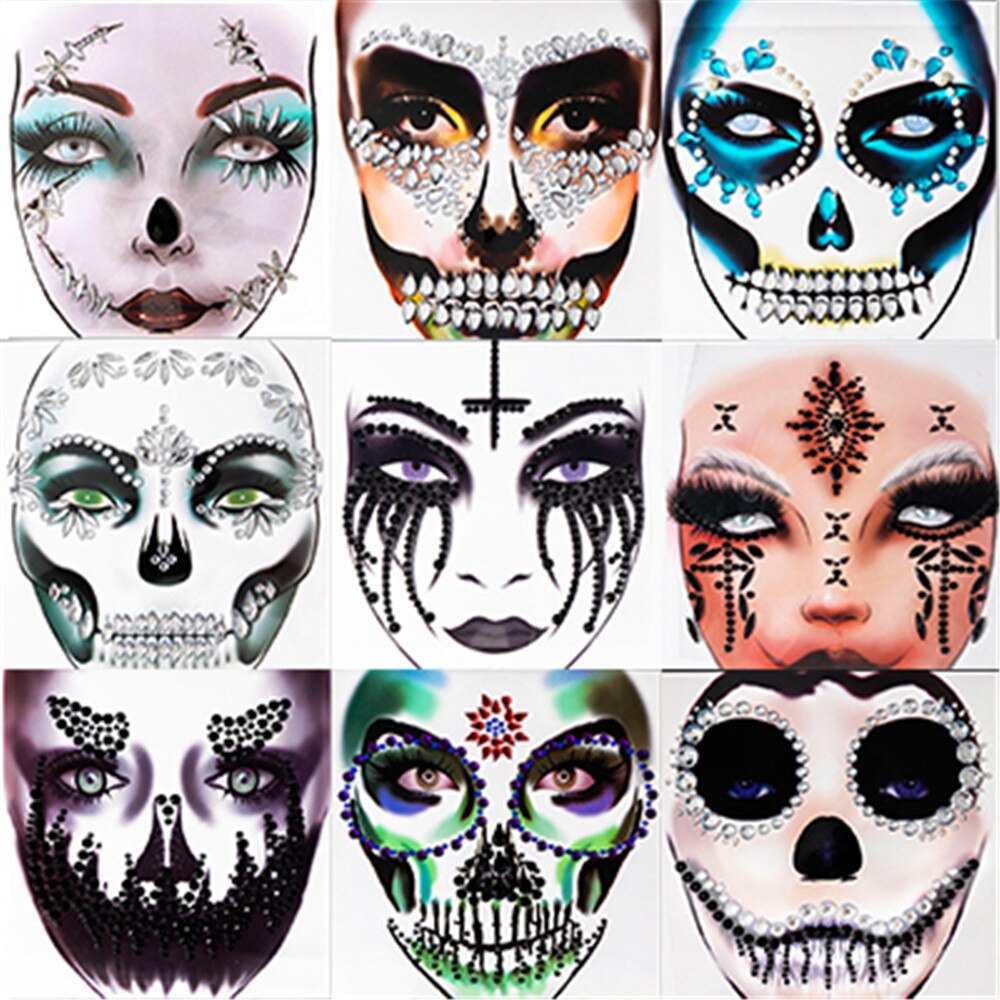 Hình Xăm Dán Mặt Ma Quỷ Đính Đá Dùng Hóa Trang Halloween