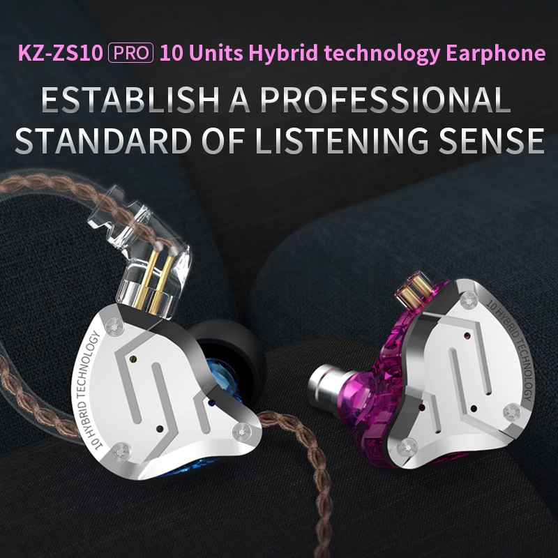 KZ high appearance level ZS10 Pro new good sound quality sports game popular music universal headphones, for xiaomi huawei apple  4BA+1DD Hybrid technology, headphone head cable separation, 0.75mmpin 3.5mm plug zs10pro