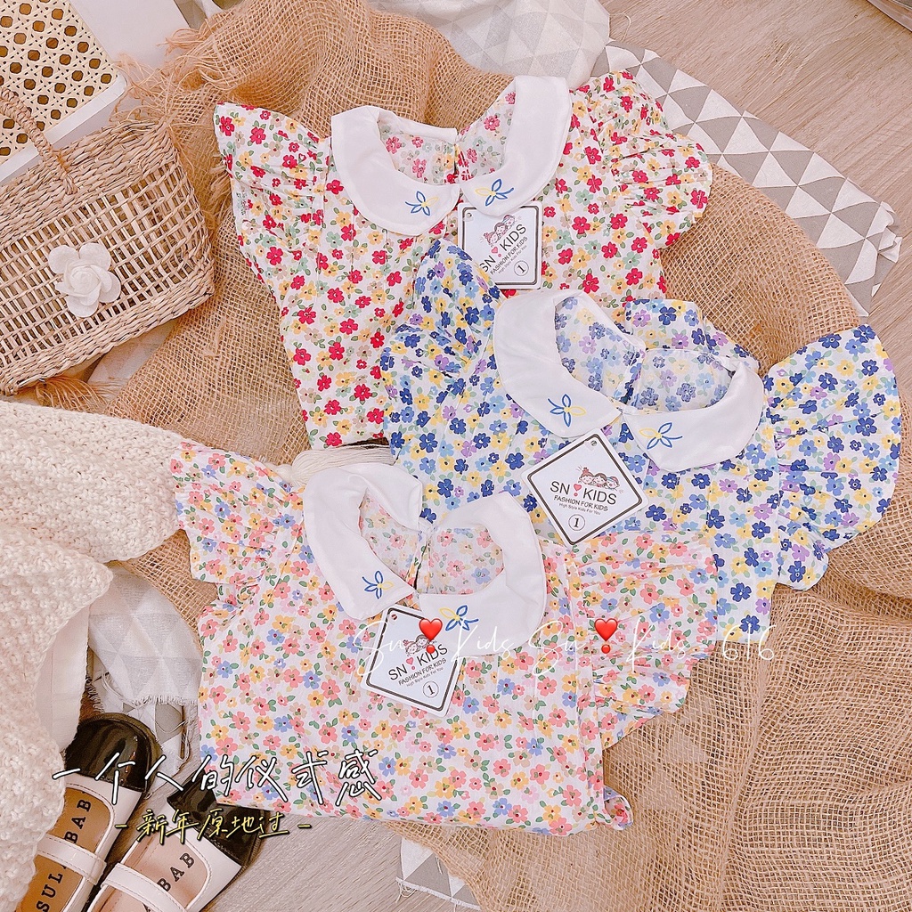 Váy hoa nhí dáng dài, Váy cho bé gái có chiết ly siêu dễ thương - váy cho bé 1 tuổi, đến 10 tuổi