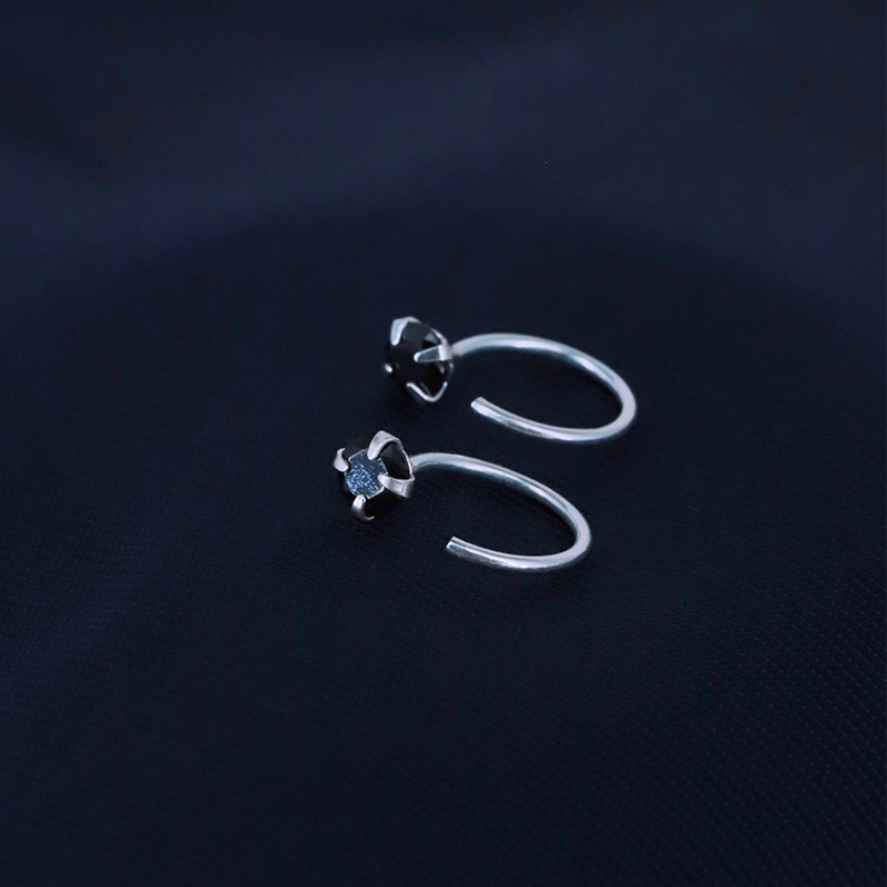 Đôi bông tai bạc nữ dáng móc đính đá Asimi, Bông tai bạc ta đính đá lấp lánh màu trắng Hook Earrings KT04