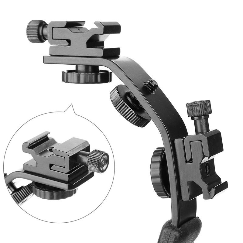 L Bracket Video L-Bracket Dual Flash Cold Shoe Mount 1/4 inch Tripod Screw, Heav