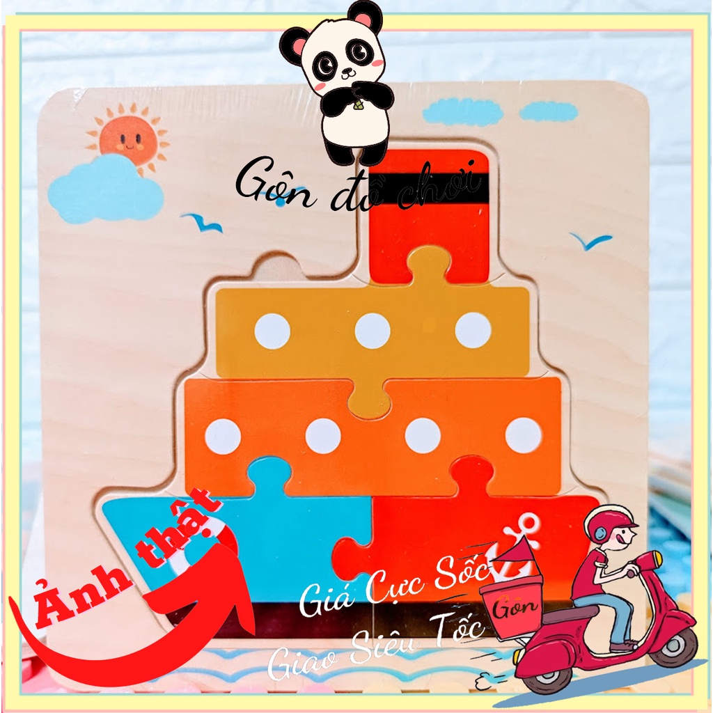 Tranh Ghép Hình Động Vật 3D Bằng Gỗ Cho Bé 15x15 cm Gôn đồ chơi