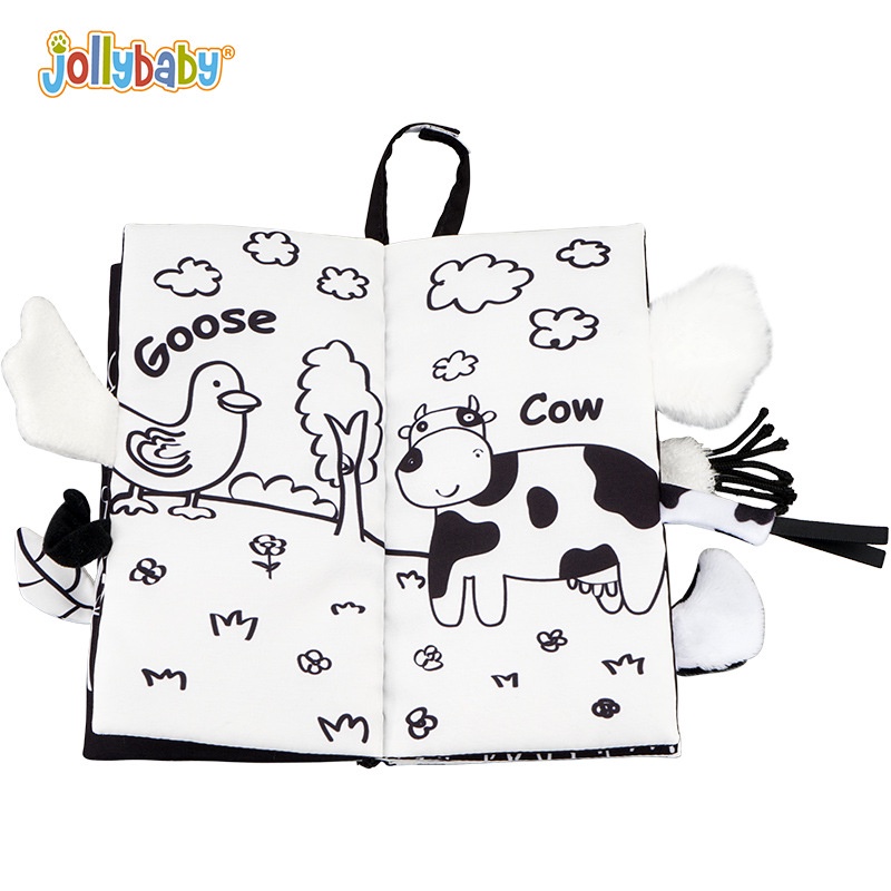 Sách Vải Đen Trắng Cho Bé Sơ Sinh Đoán Đuôi Động Vật Farm Tails Kích Thích Thị Giác SV52