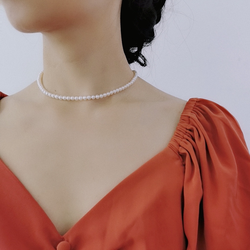 Vòng Cổ Choker Ngắn 4 6 8 10 14mm Đính Ngọc Trai Đơn Giản Thời Trang Cho Nữ