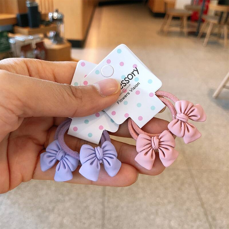 Bộ 2 Dây Cột Tóc Co Giãn Họa Tiết Nơ Xinh Xắn Cho Bé Gái