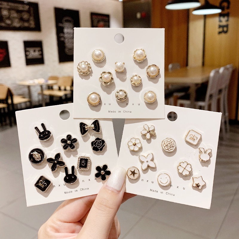 Set nút cài cổ áo đính ngọc trai nhân tạo nhỏ gọn đơn giản cho nữ