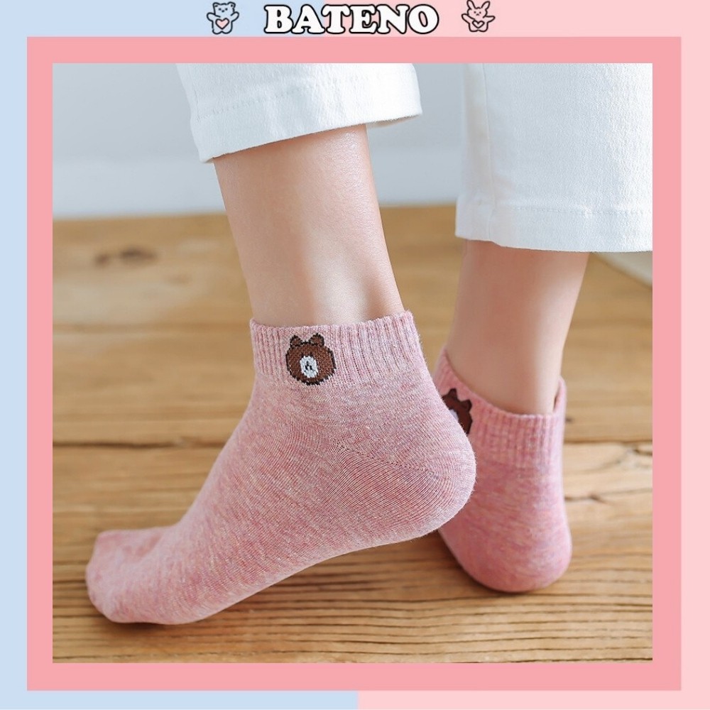 Tất gấu cổ ngắn Bateno cho nữ nhiều màu dễ thương xinh xắn TN67