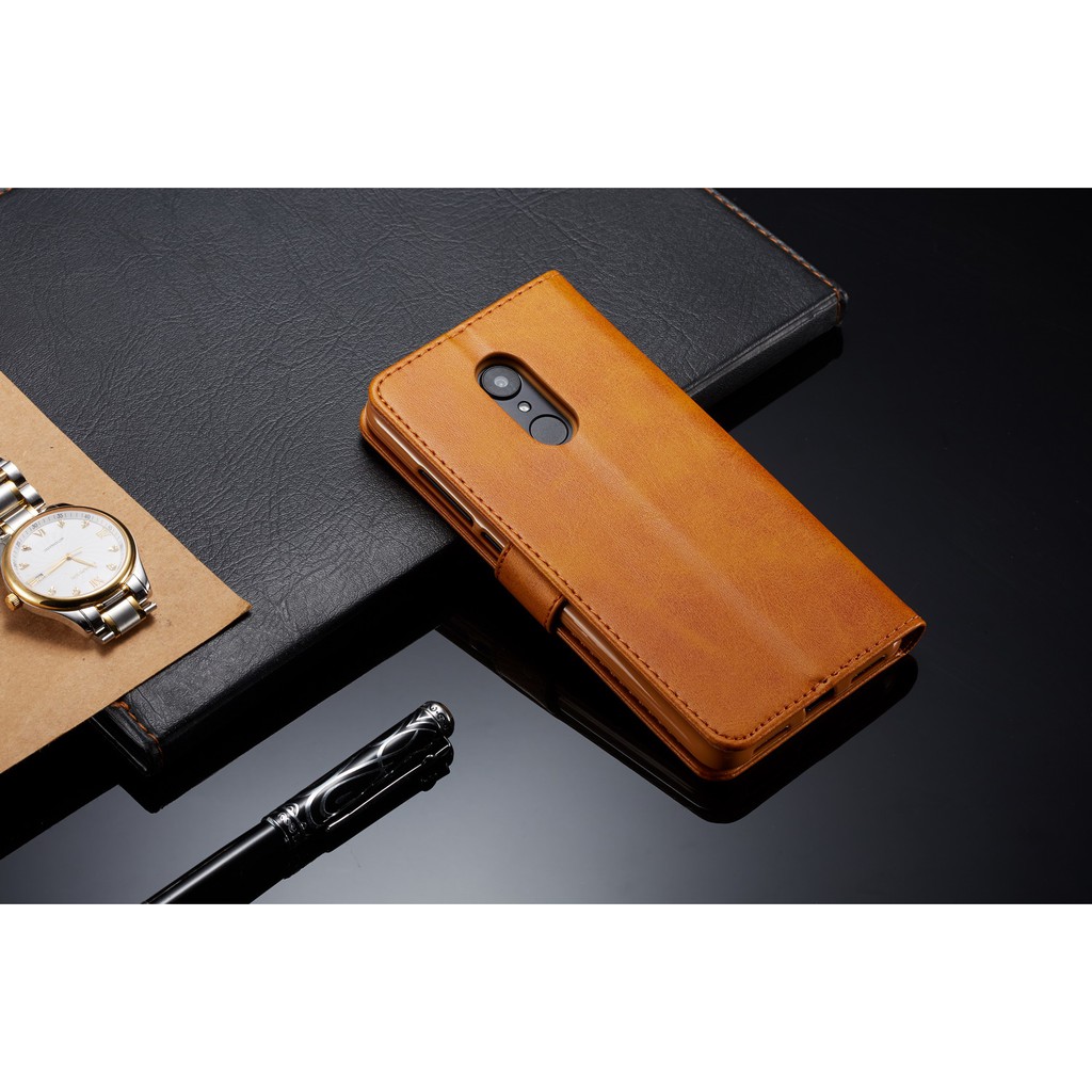 Bao da điện thoại màu trơn có khoá chất liệu da bò chống trầy xước cho Xiaomi Redmi note 4 4x 5 5plus