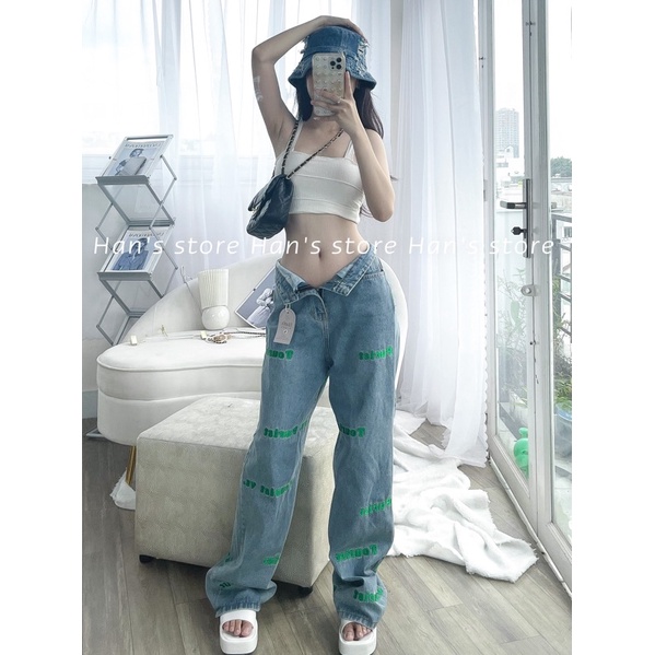 QUẦN BAGGY CHỮ XANH THÊU NỔI (ẢNH THẬT 1OO%)