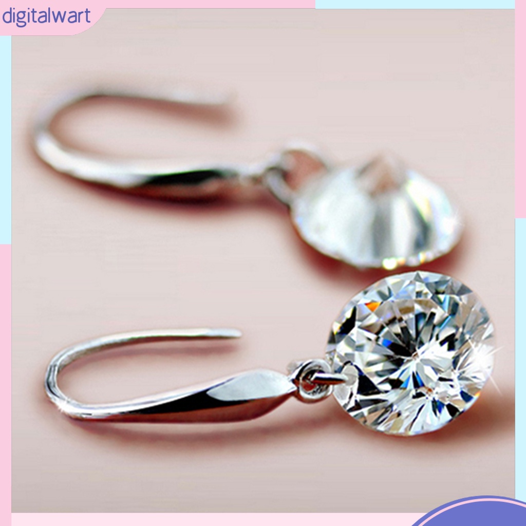 Cặp khuyên tai mạ bạc mặt tròn đính đá zircon sang trọng trẻ trung dành cho nữ