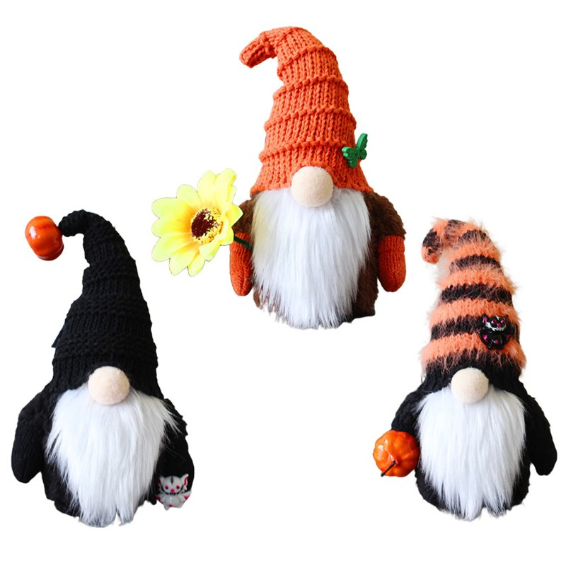 HO Halloween Gnome Pumpkin Wizard Swedish Tomte Nisse Plush Handmade Home Farmhouse Kitchen Tiered Tray Decoration