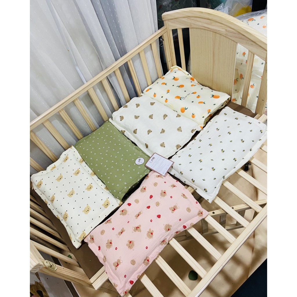 {Mẫu mới} Gối 3 rãnh massage, chống ngạt cho bé từ 3 tháng, vải xô Muslin cao cấp