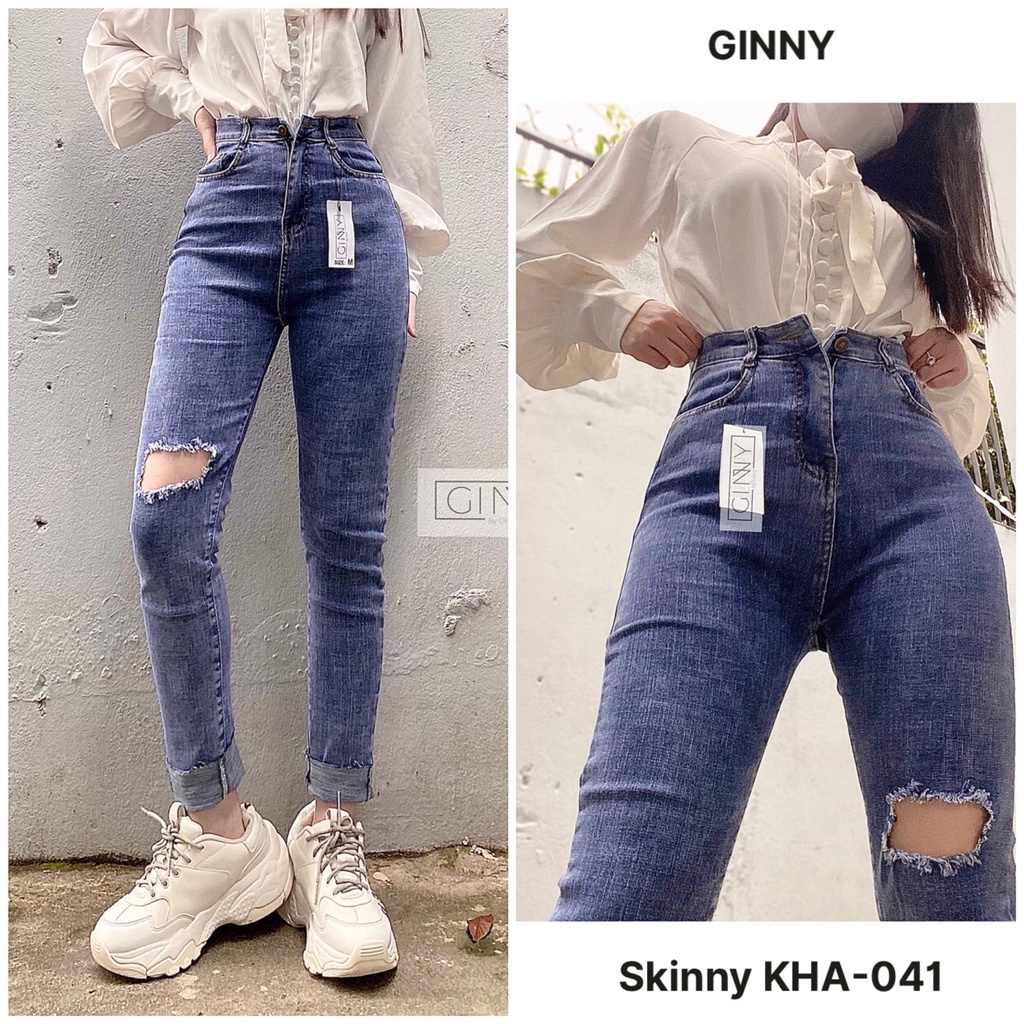 Quần Jean Skinny Cạp Cao Co Giãn Cắt Gấu Hàng Cao Cấp GINNY [ẢNH THẬT] KHA-041