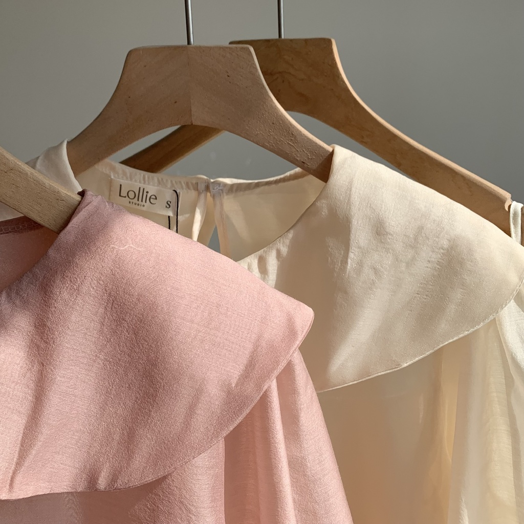 Áo kiểu babydoll vải tơ hàn in hoa nhí cổ kèm 2 dây TKA306 LOLLIE STUDIO