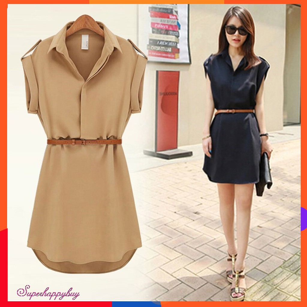 ✨Superhappybuy💕Women Chiffon Officewear High Waist Mini Solid Color Dress