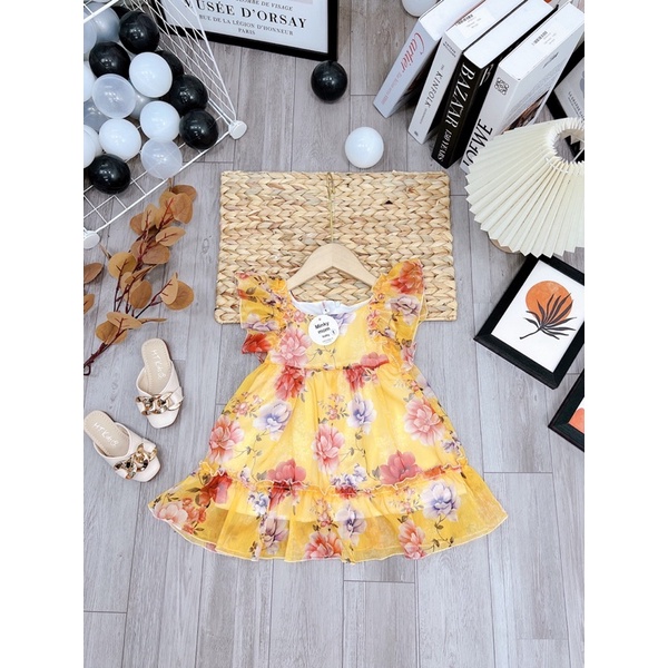 Váy hoa hồng tơ von cao cấp mềm mát cho bé9-23 kg