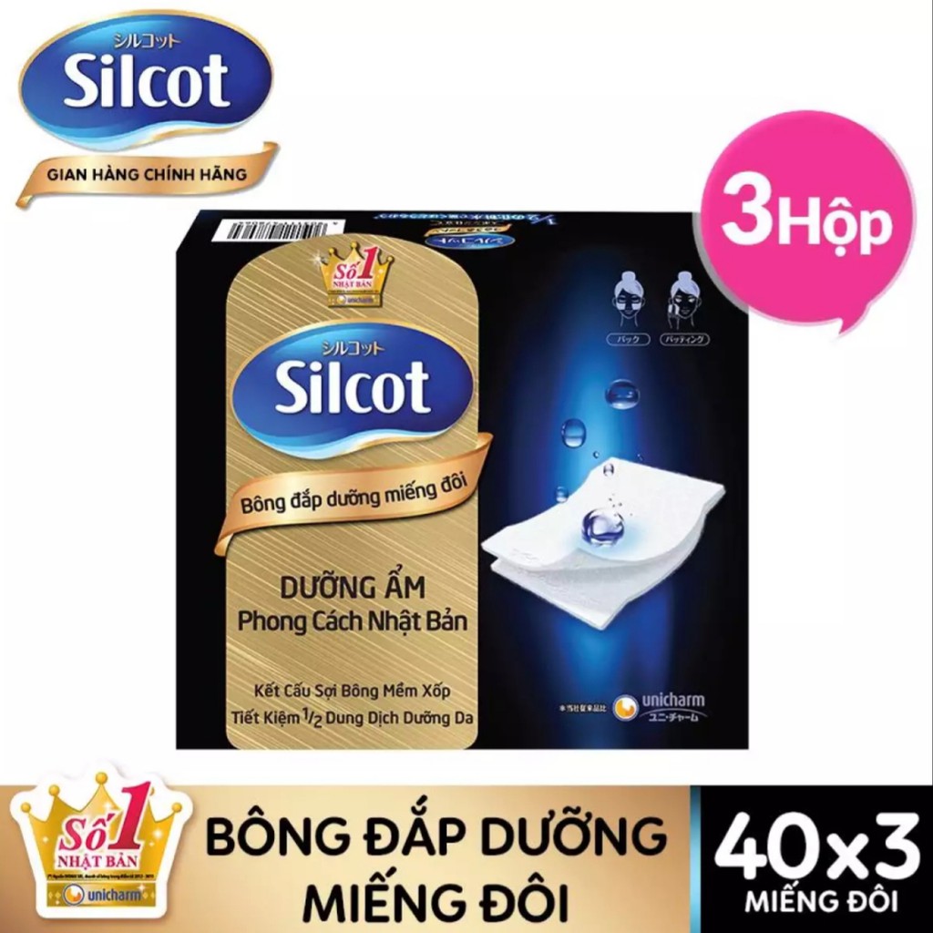 Combo 3 hộp Bông tẩy trang Silcot đắp dưỡng miếng đôi 40 miếng/hộp | BigBuy360 - bigbuy360.vn