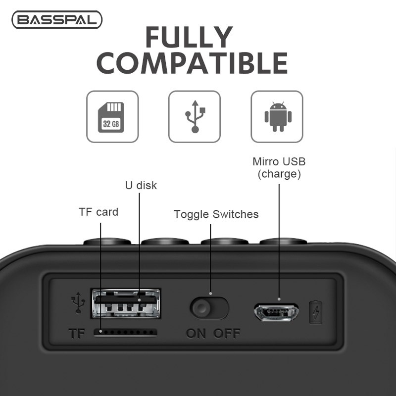 Loa Basspal T5 không dây Bluetooth nhỏ gọn hỗ trợ FM và thẻ TF phù hợp sử dụng ngoài trời