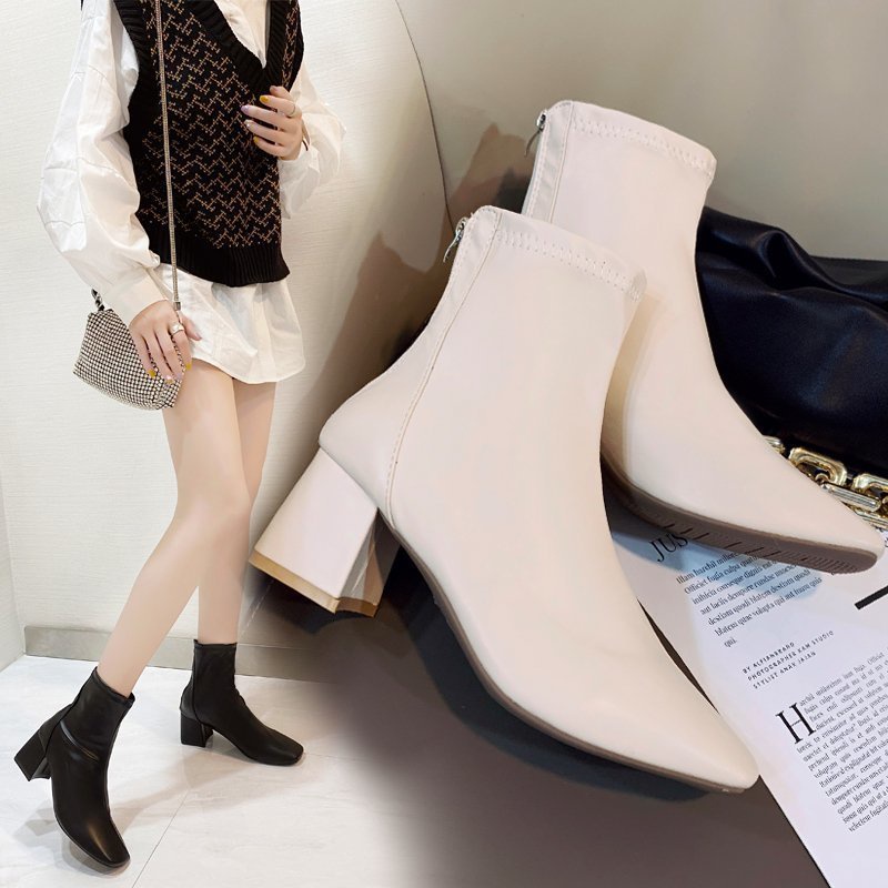 Giày bốt martin IELGY màu đen cao gót 6cm phối khóa kéo phong cách Hàn Quốc cá tính