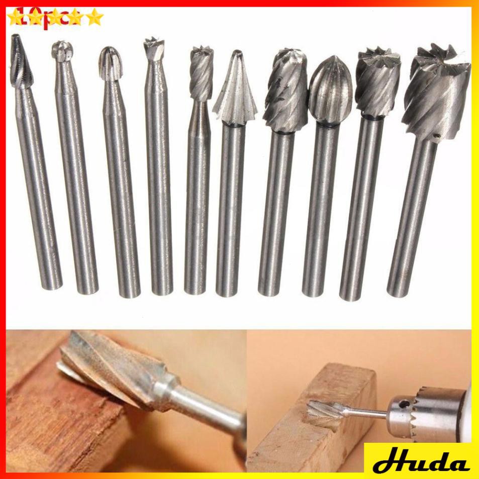 Bộ 10 đầu mũi mài khắc làm gỗ lũa cán 3mm  -  đồ làm mộc