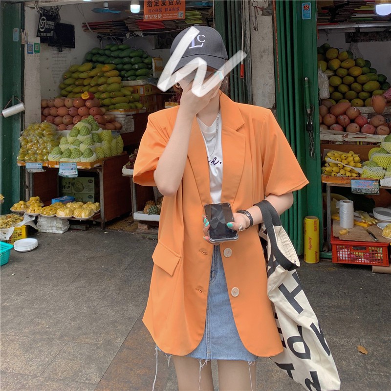 Ảnh thật 5 hình cuối-HC616.Áo blazer cam ngắn tay mùa hè phong cách Hàn Quốc | BigBuy360 - bigbuy360.vn