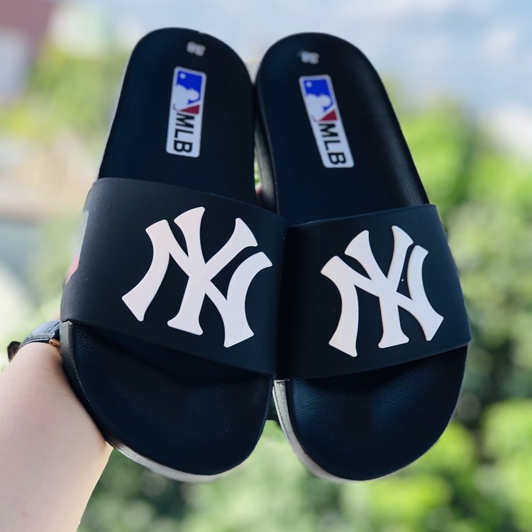 Dép unisex 𝐌𝐋𝐁 𝗡𝗬 ❤️FREESHIP + Hộp❤️ dép mlb bóng chày quai ngang thể thao nam nữ pvc chữ nổi hottrent, chất xịn