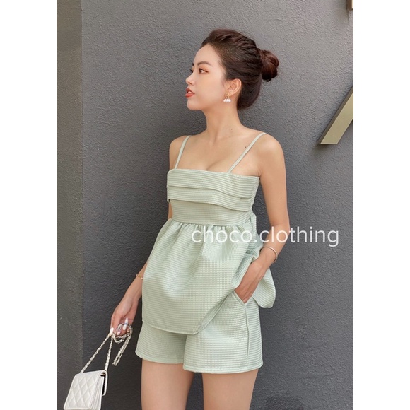Set bộ 2 dây chất sốp gồm áo và quần short phồng summer