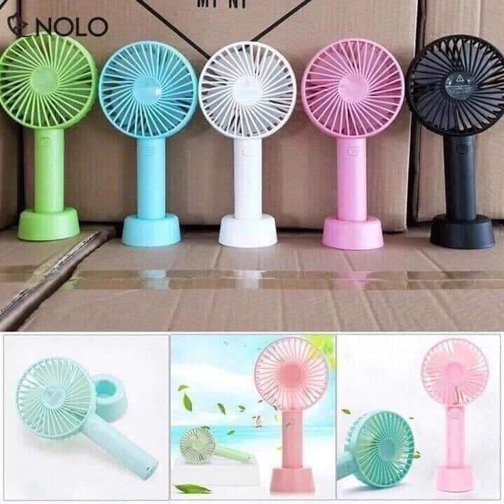 Quạt Mini Tích Điện Cầm Tay 3 Tốc Độ Kèm Pin Cáp Sạc Đế Quạt