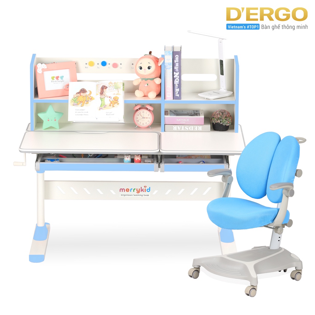 Bàn học cho bé thông minh D'ergo Merrykid X6 cao cấp, chống gù, chống cận, điều chỉnh chiều cao