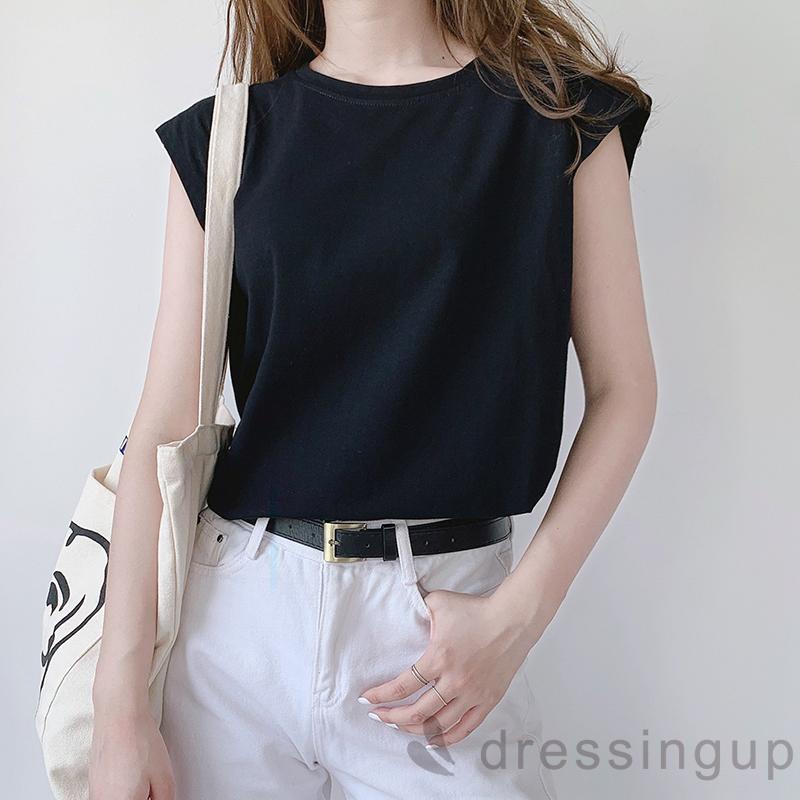 DRE-Women Summer Tank Tops, Solid Color Round-Neck Sleeveless Casual Tank Tops