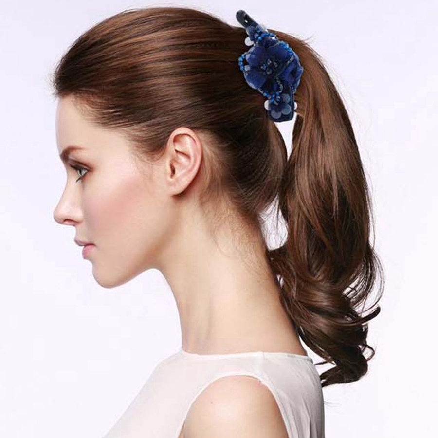 Kẹp tóc phối ren hoa dệt bằng tay có xâu hạt thời trang Hàn Quốc