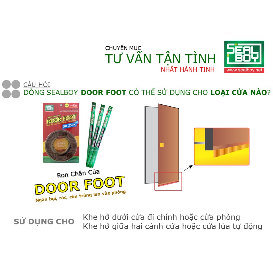 DÁN CHÂN CỬA - RON CỬA _Cuộn 2m màu xám - Che khe hở cửa -SEALBOY - chất lượng Nhật Bản