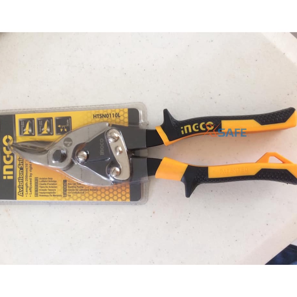 Kéo cắt tole cắt trái INGCO HTSN0110L tay cầm bọc cao su chuyên dụng chống trơn trượt Cắt tole từ thép carbon cao cấp