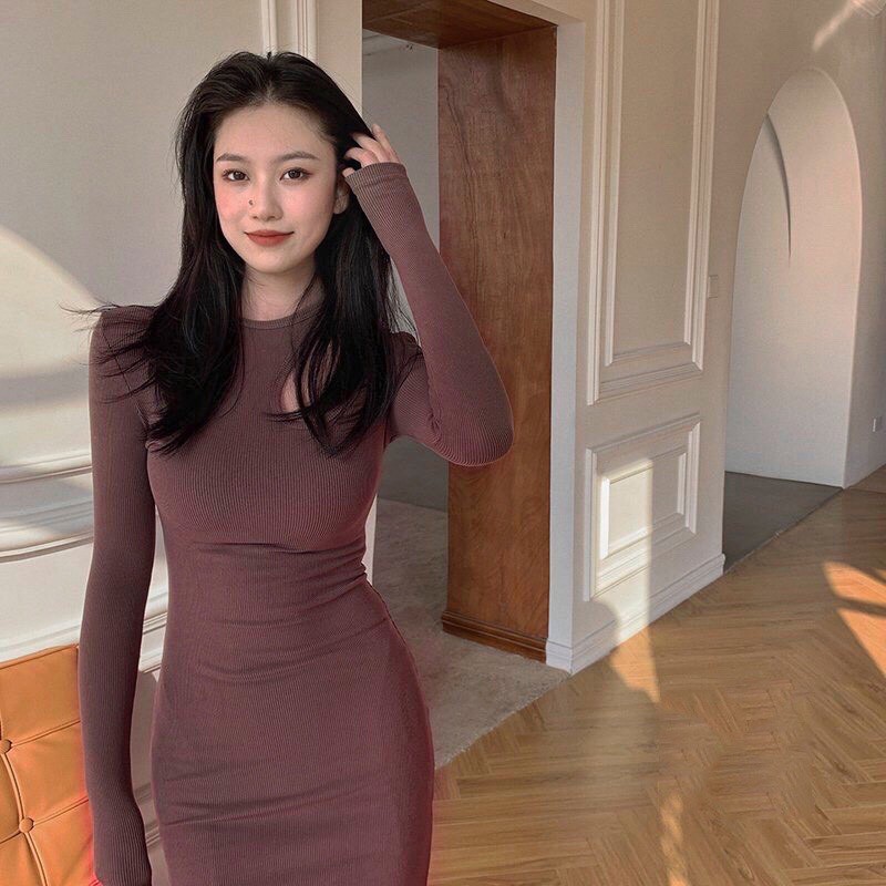 Váy body nữ cổ tròn khoét vai quyến rũ mặc tôn dáng/ Váy dài tay mặc thu đông 2 màu trẻ trung cá tính_xuongmaythuhien | BigBuy360 - bigbuy360.vn