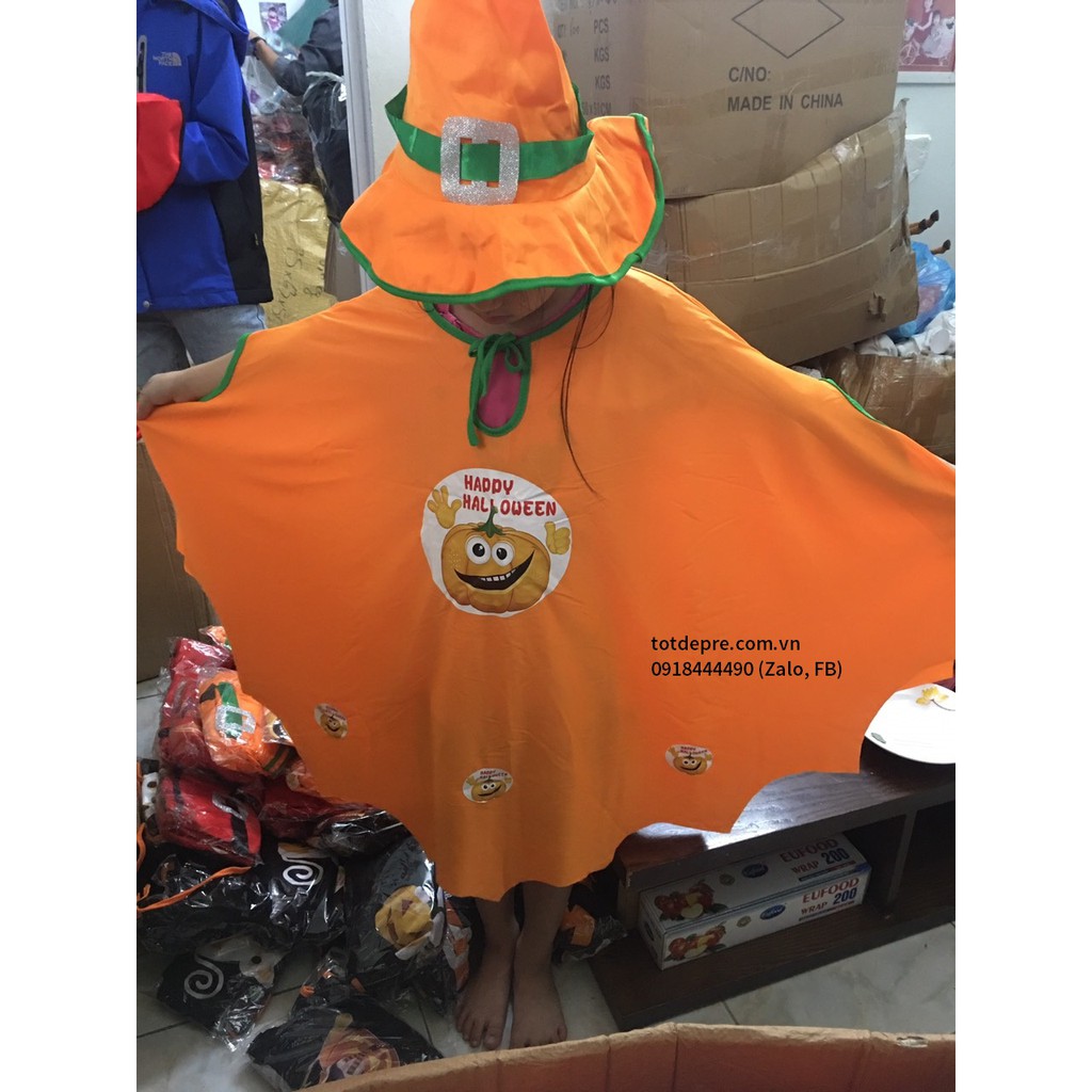 [ Hình thật, video thật] Hóa trang Halloween Set 2 chi tiết Áo choàng và mũ cánh dơi hóa trang phù thủy cho bé gái