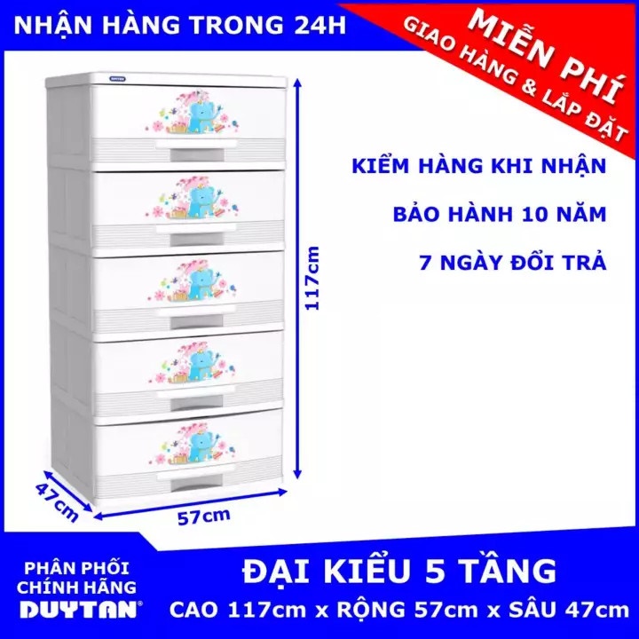 Tủ nhựa Duy Tân Đại Kiểu 5 tầng - chất liệu nhựa PP/ABS kích thước 57 x 47 x 117cm - Họa tiết ngẫu nhiên - HMB STORE