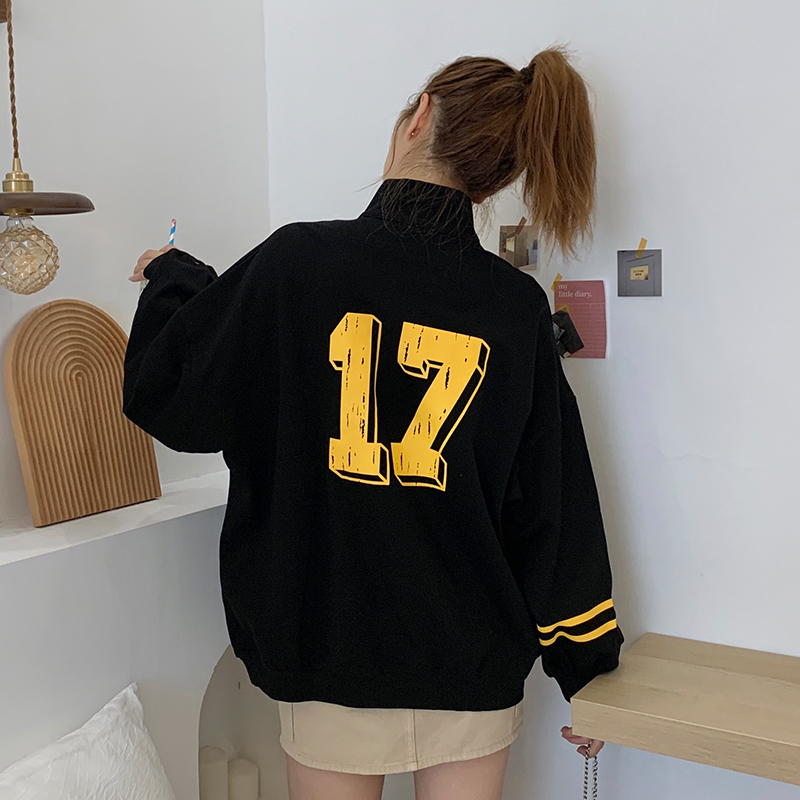 SUXI Áo Sweater Tay Dài Cổ Đứng Khóa Kéo In Họa Tiết Kỹ Thuật Số Cho Nữ