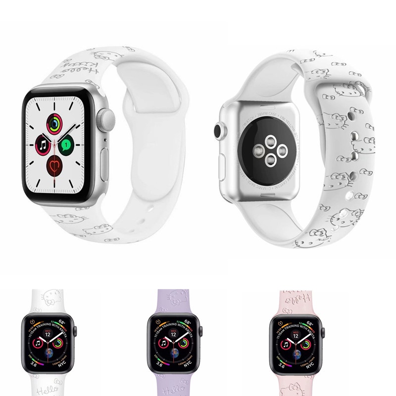 Dây Đeo Đồng Hồ Bằng Silicone Hình Mèo Kitty Cho Apple Watch 38mm 40mm 41mm 42mm 44mm 45mm Series 8 7 6 SE 5 4 3 2 1