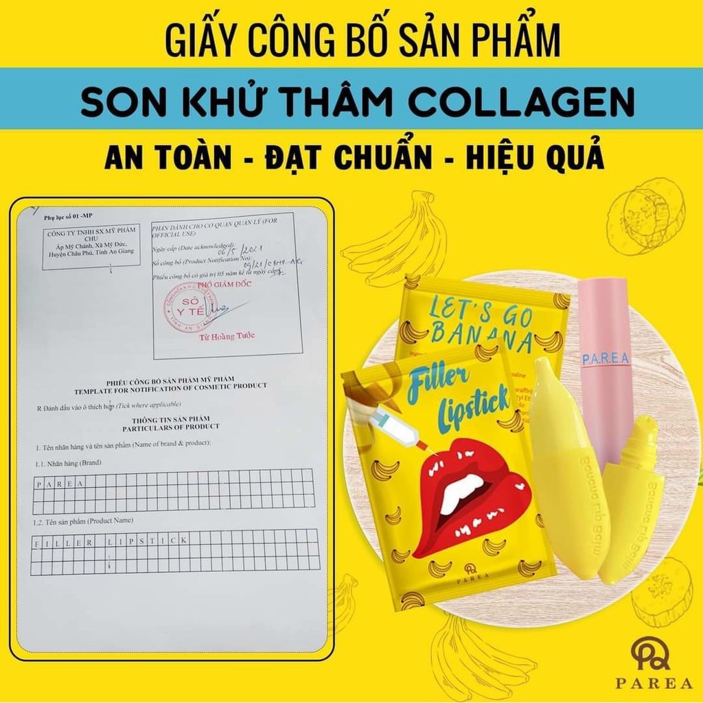 [ HÀNG CÔNG TY] Son filler Khử Thâm Collagen Son Chuối Banana fliller Lipstick TẶNG 01 Son Kem Siêu Lì P.A.R.E.A